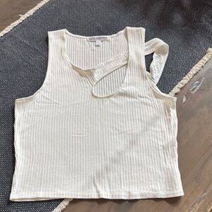 Good American Off-White Ribbed Tank Top